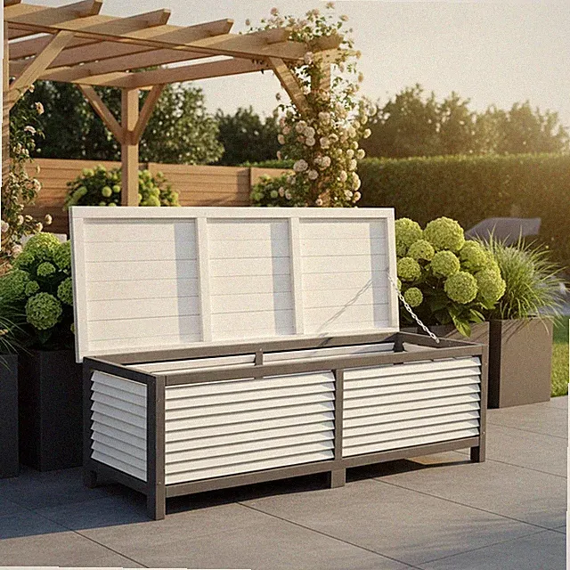 Kissenbox 140CM Auflagenbox Grau Auflagentruhe Holz Gartentruhe Gartenbox