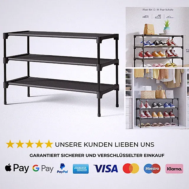 Kitsure Schuhregal 63x30x36 cm Schwarz Stabiler Schrank