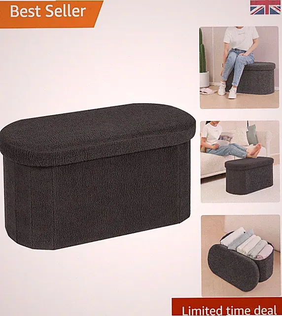 Klappbare Ottomane Aufbewahrungsbank Boucle grau 76x38x38cm Bettabschluss Hocker