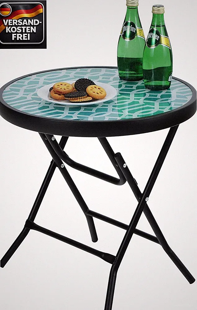 Klappbarer Beistelltisch Garten Balkon Terrasse Outdoor Glas Metall klein robust