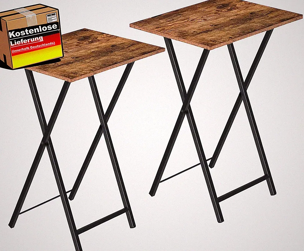 Klappbarer Beistelltisch Set für Sofa Snacks & Getränke, Vintage Industriestil