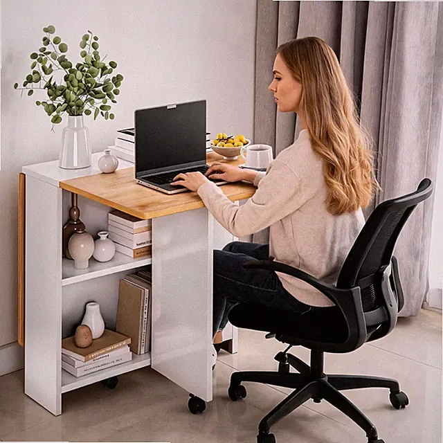 Klappbarer Tisch Schreibtisch Betttisch Gaming Tisch Esstisch mit 6 Rollen Griff