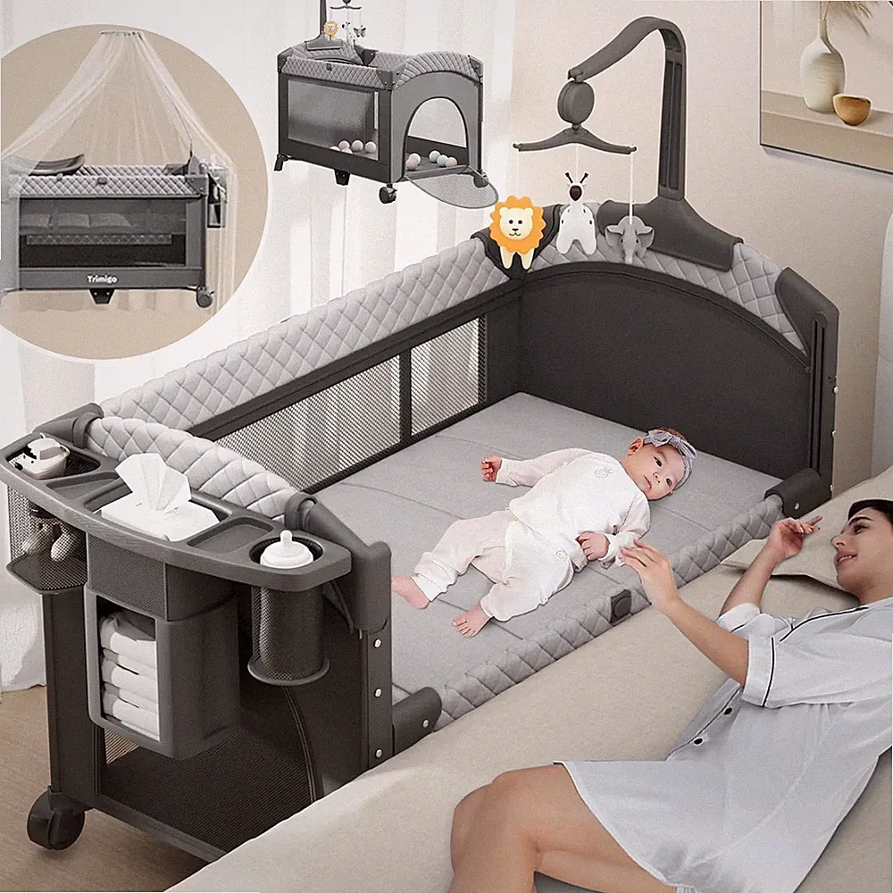 Klappbares Babybett&Reisebett & Beistellbett –Tragbar Baby Bett Höhenverstellbar