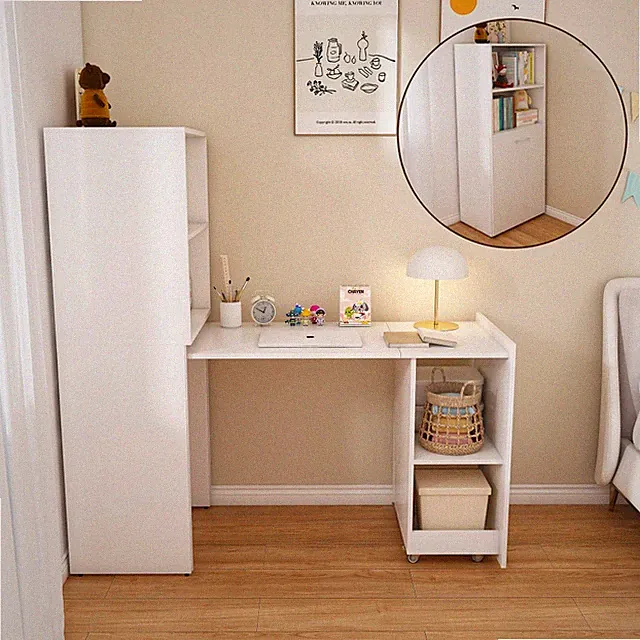 Klappschreibtisch mit Rollen ausziehbar Stauraum Weiß Klappbar Homeoffice 126 cm