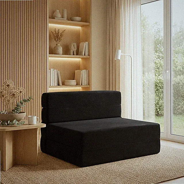 Klappsofa Samt Schlafsofa Faltsofa Gästebett Couch Liege Relaxsofa Schwarz
