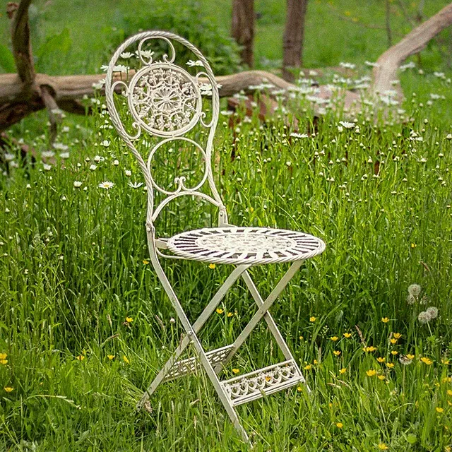 Klappstuhl viktorianischer Stil, Gartenstuhl Metall, Terrassenstuhl Shabby Chic