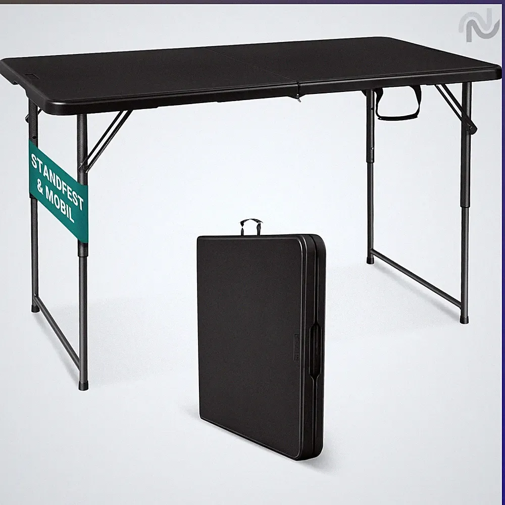 Klapptisch 120 cm Tragbar Höhenverstellbar Schwarz für Garten Camping Möbel