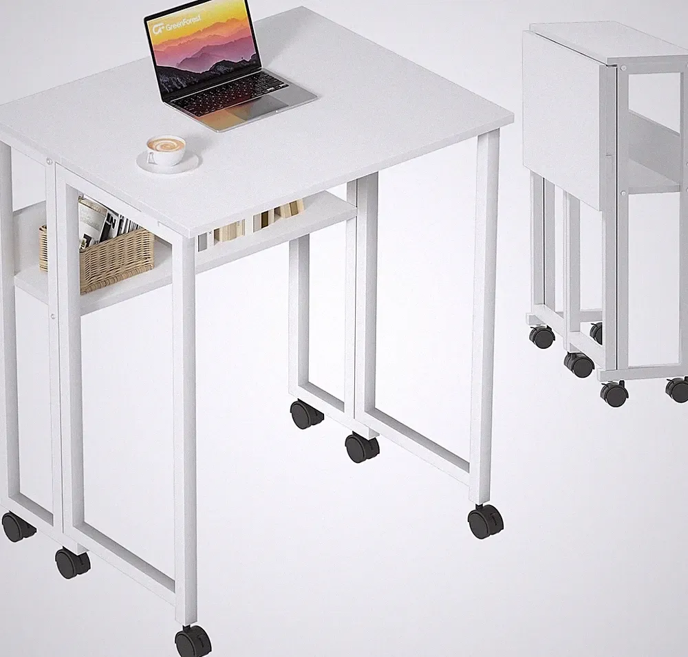 Klapptisch mit Rollen 80cm Klappbar Weiß Modern Schreibtisch Homeoffice
