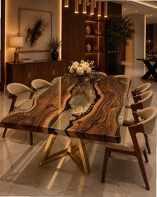 Klar Epoxidharz Massivholz Esstisch Minimalistisch River Table Maßanfertigung...