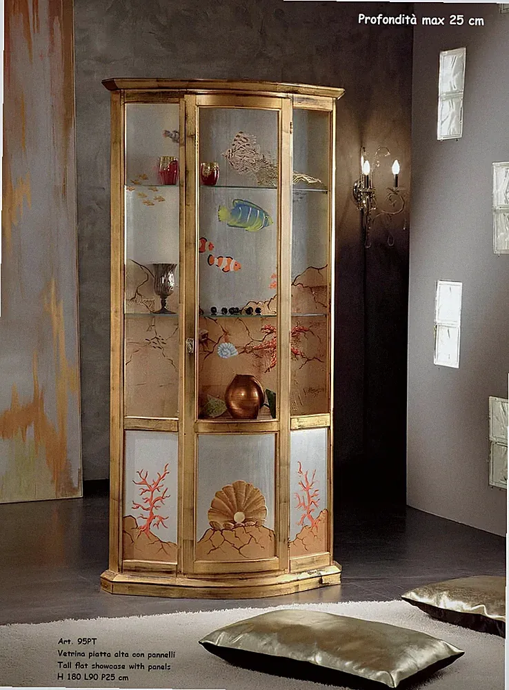 Klassische Vitrine Glas Holz Schrank Vitrine Luxus Möbel Gold Anrichte Italien