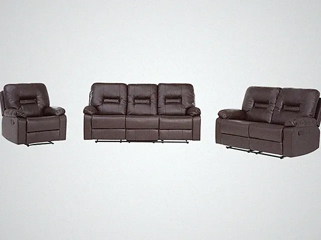 Klassisches Sofa Set Sessel 2x Sofa Kunstleder braun verstellbar Bergen