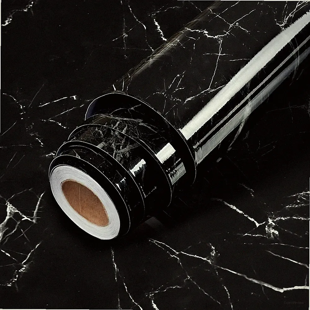 Klebefolie Marmor Schwarz 60x1000 cm Selbstklebend für Möbel Schrank Türen Glas