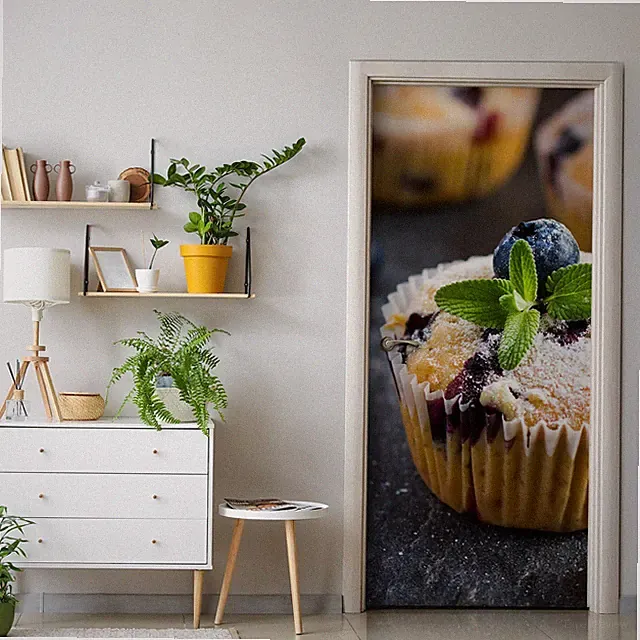 Klebefolie Türfolie Türaufkleber Türtapete Wandsticker Blaubeer Muffins