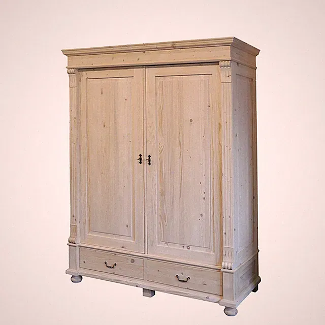 Kleider-/Dielenschrank antik Stil Massivholz unbehandelt B: 154 cm -11879