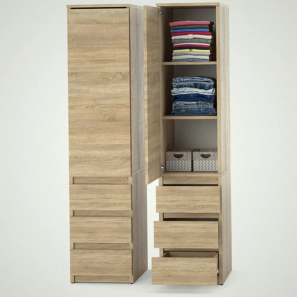 Kleiderschränke ELVA 40cm Eiche Sonoma Mehrzweckschrank Grifflos Regal 2-in-1