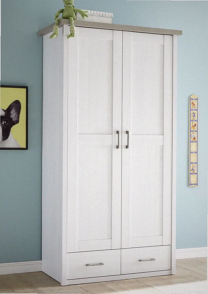 Kleiderschrank 2-türig "LUCA" Babyzimmer Kinderzimmer Pinie weiß 106cm
