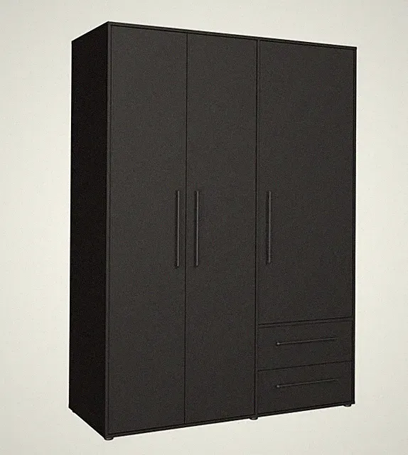 Kleiderschrank 3-trg. Inkl. 2 Schubladen ca. 145 cm breit MOKKARIS Schwarz