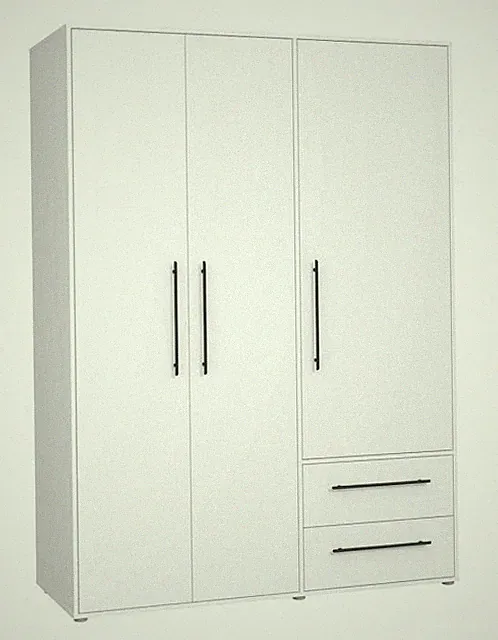 Kleiderschrank 3-trg. mit Schubladen 145 cm breit Weiß Schrank