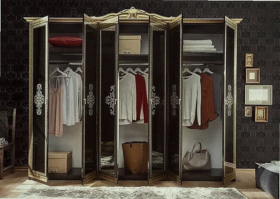 Kleiderschrank 6trg Barocco in schwarz gold Klassik