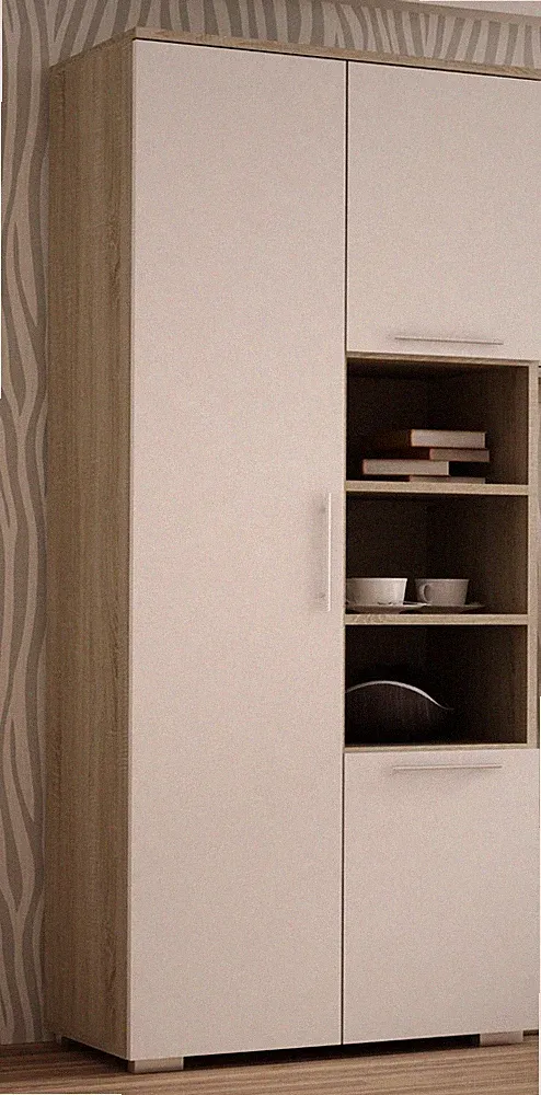 Kleiderschrank 80x190 cm | Sonoma Eiche & Weiß | Kleiderstange, Regale & Ablage
