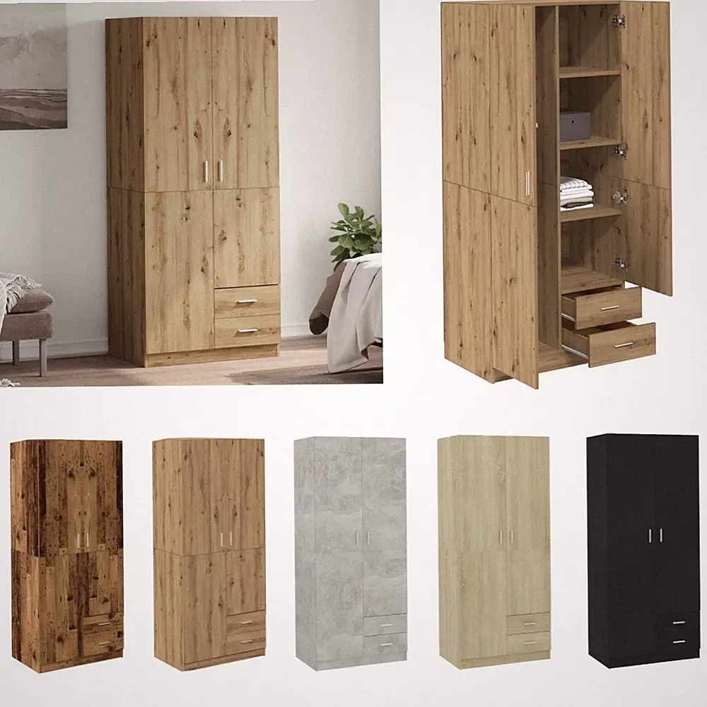 Kleiderschrank 80x52x180cm Holzwerkstoff mit Kleiderstange Schubladen und Regale