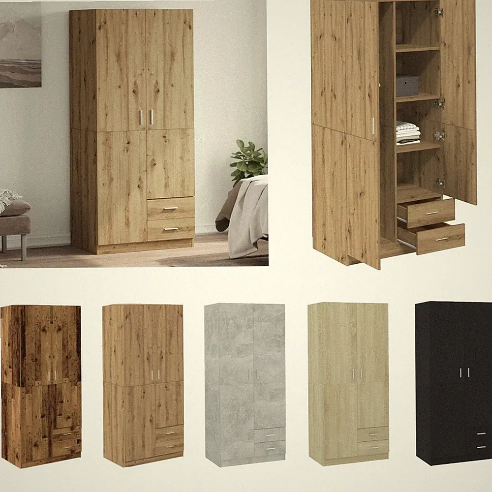 Kleiderschrank 80x52x180cm Holzwerkstoff mit Kleiderstange Schubladen und Regale