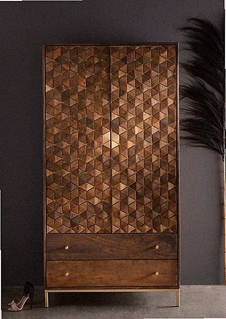 Kleiderschrank 99x190cm Massivholz Mango & Metall goldfarbig NEU OVP!!!