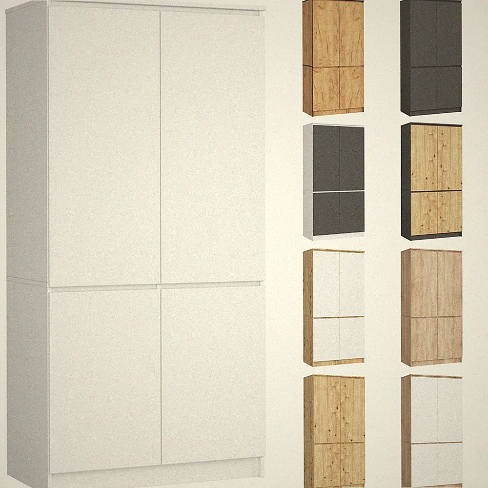 Kleiderschrank AKORD S90 90 cm 4 Türen 4 Regalböden B90xH180xT51 cm