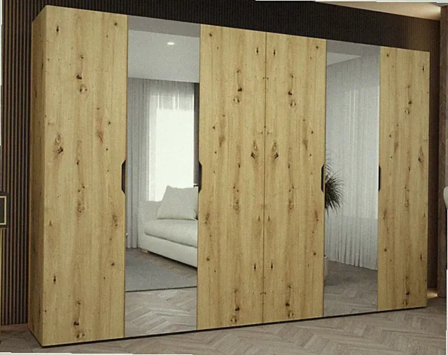 Kleiderschrank Alonax 300 mit Frontspiegel und Kleiderstangen Garderobenschrank
