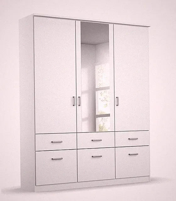 Kleiderschrank - Alpinweiß - 136 x 199 cm - mit 3 Türen - mit Spiegel