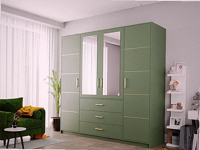 Kleiderschrank Arma 2 D4 mit Spiegel Drehtürenschrank Garderobe mit Schubladen