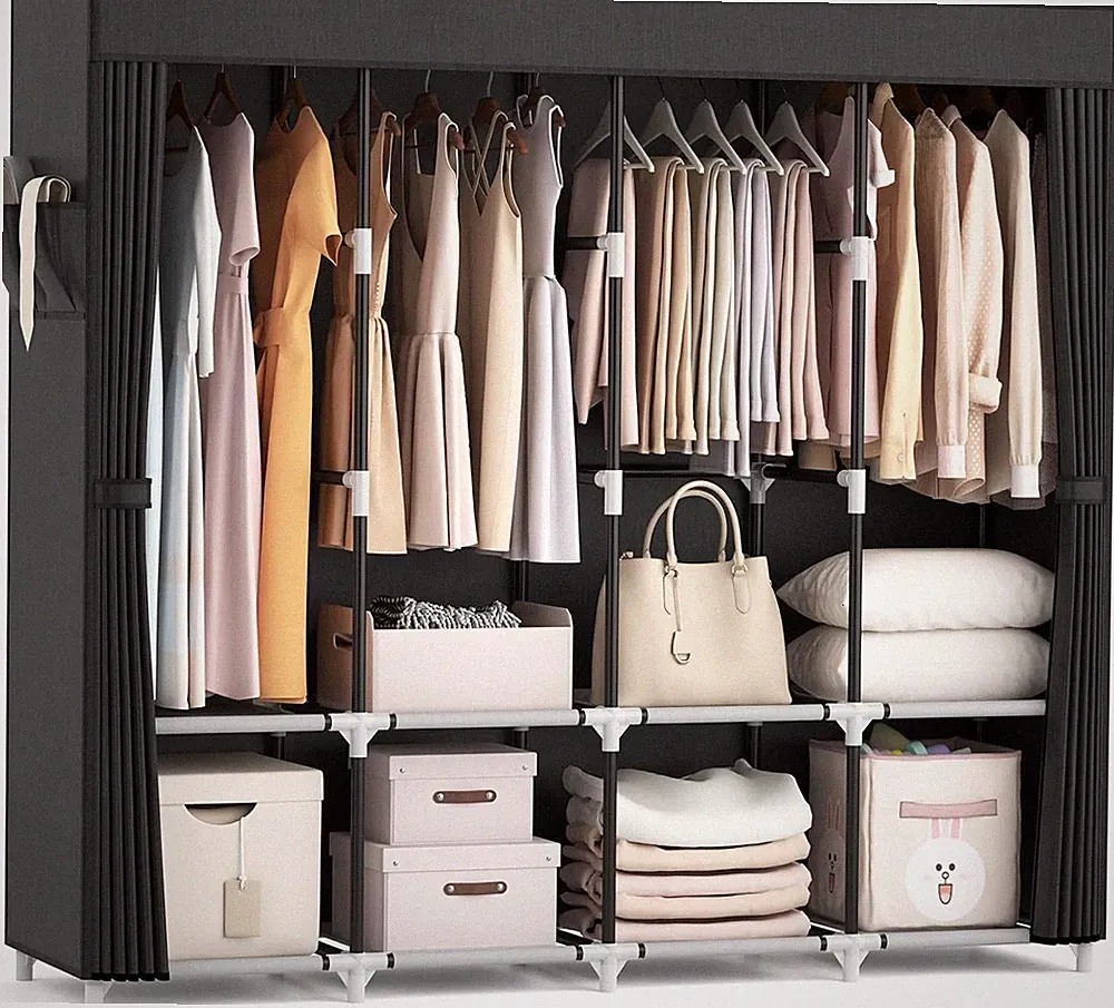 Kleiderschrank aus Stoff, 45 x 170 x 167 cm, schwarz