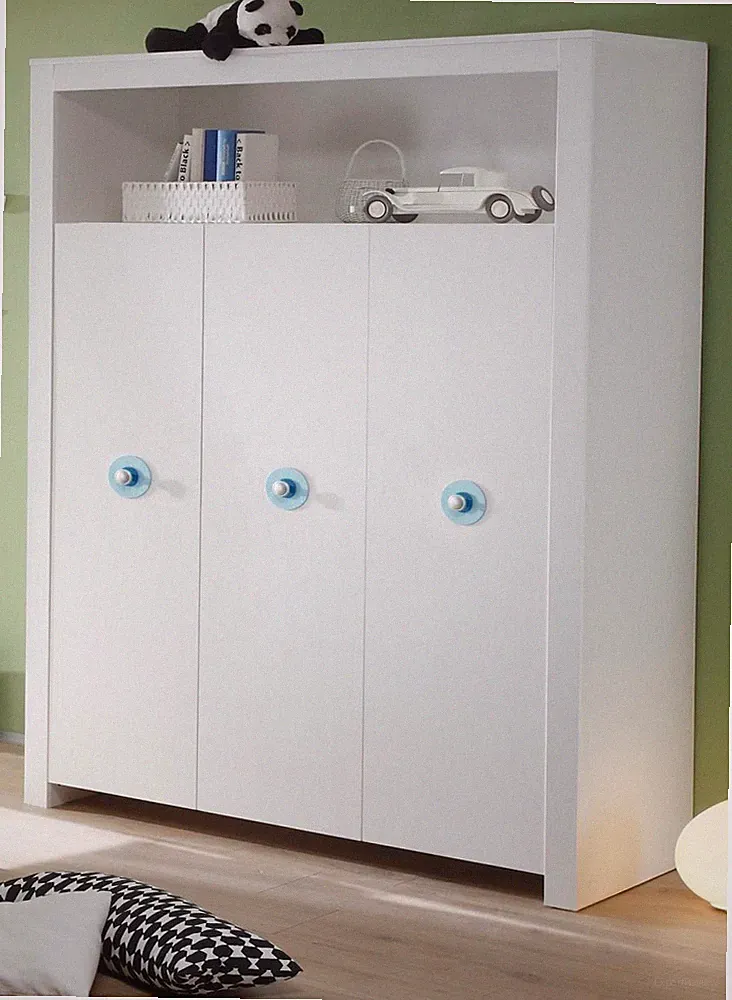 Kleiderschrank Babymöbel Kind weiß blau 3 türig Babyzimmer 130 x 186 cm Olivia