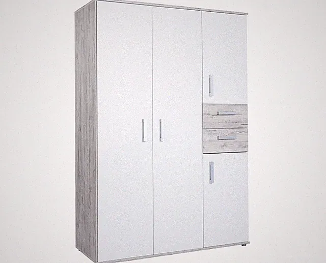 Kleiderschrank Bente 4-türig 2 Schubkästen Weiß / Eiche Sand Dekor