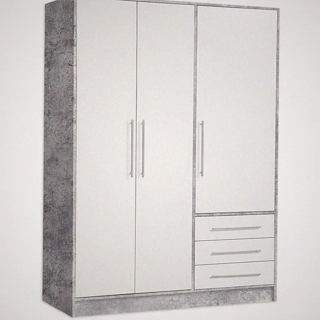 Kleiderschrank - Betonoptik - weiß - 145 cm