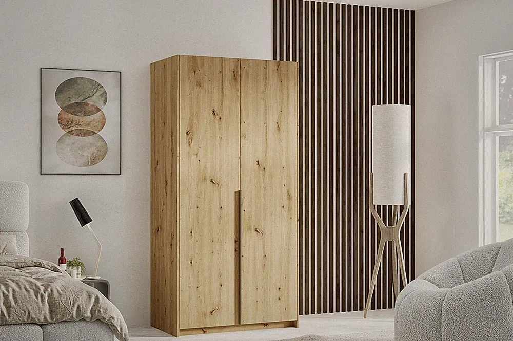 Kleiderschrank BRUNO 100 cm Schrank Artisan Eiche mit schwarzem Griff TMX HOME