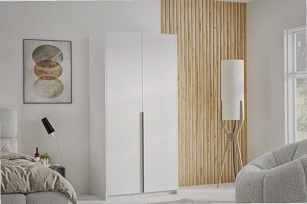 Kleiderschrank BRUNO 100 cm Schrank in Weiß mit schwarzem Griff TMX HOME