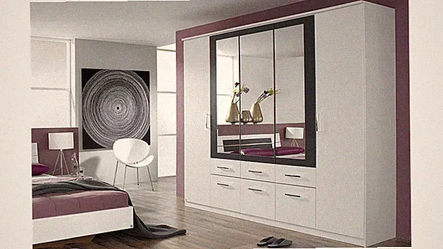 Kleiderschrank Burano 5-trg Schrank in Weiß und Grau Metallic mit Spiegel 226 cm