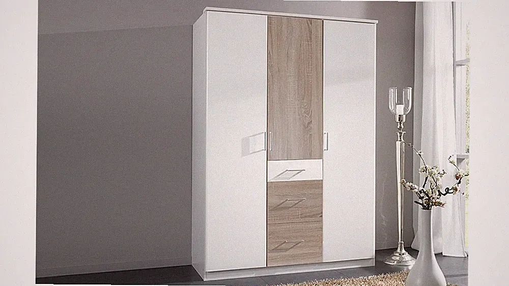 Kleiderschrank Click Schlafzimmer Schrank in weiß Sonoma Eiche 135 cm 3-türig