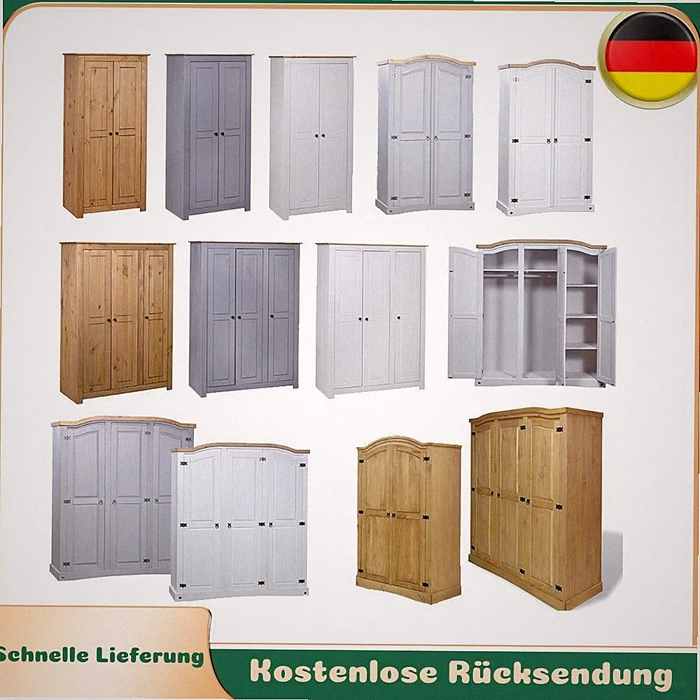 Kleiderschrank Drehtürenschrank Garderobenschrank Mexiko Stil Möbel Kiefer Massi