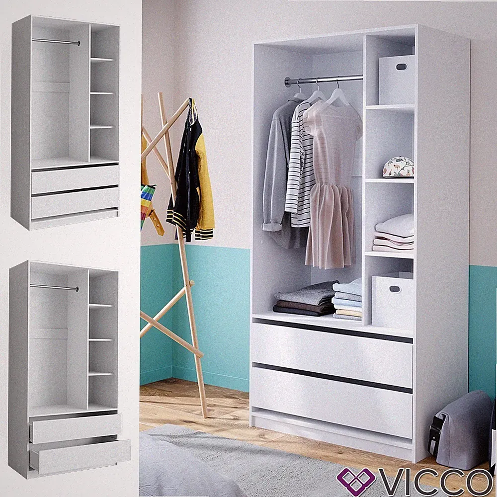 Kleiderschrank Elmo 100 x 200 cm, Weiß, offen, Garderobe, Schlafzimmer Vicco