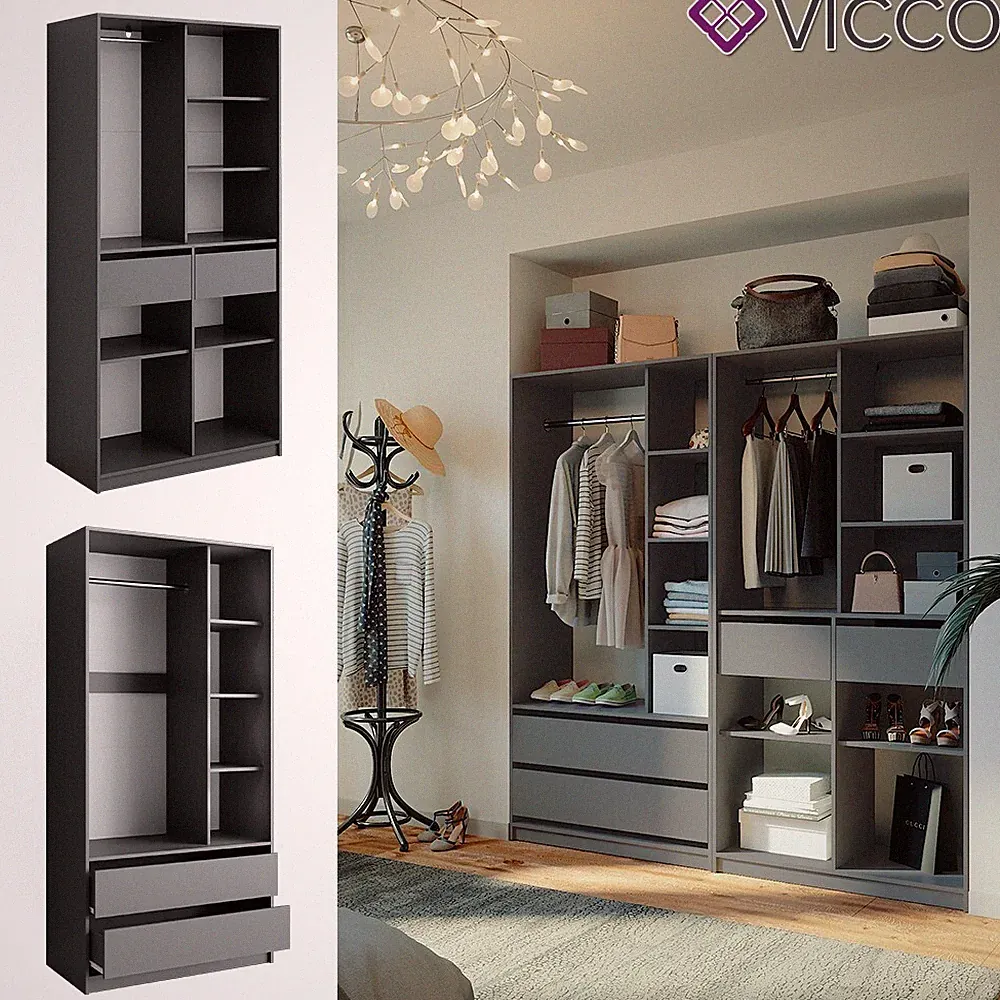 Kleiderschrank Elmo Anthrazit 100 x 200 cm Set mit 2 Teile Vicco