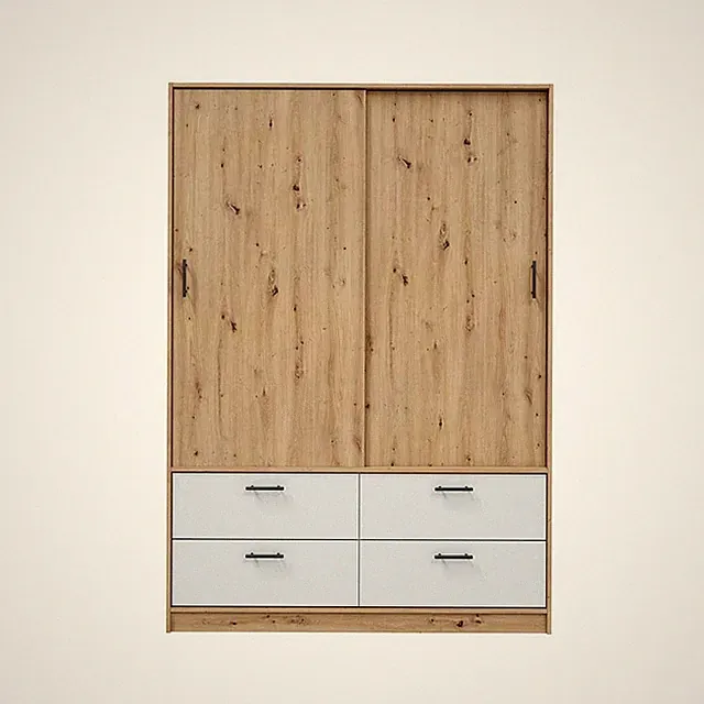 Kleiderschrank ENZO 4 Schubladen 1 Stange Eiche Dekor / Artik Weiß 140x200x60 cm