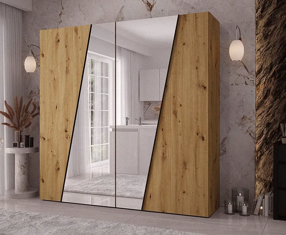 Kleiderschrank Eskinto 2L 200 cm mit 2 Türen, Garderobe Kleiderstange Kollektion