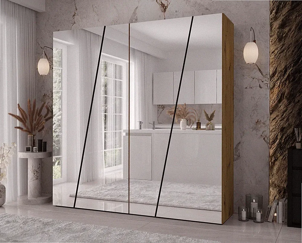 Kleiderschrank Eskinto 4L 200 cm mit 4 Türen, Garderobe Kleiderstange Kollektion
