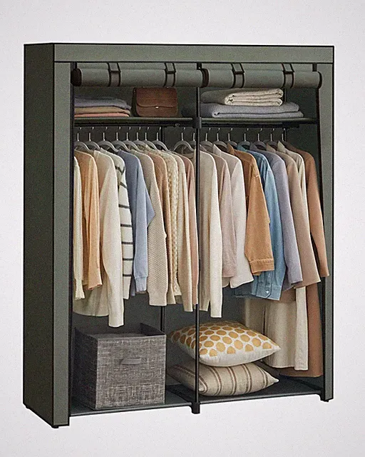 Kleiderschrank, Garderobe mit 2 Kleiderstangen, Kleidungsaufbewahrung, Stoffs...