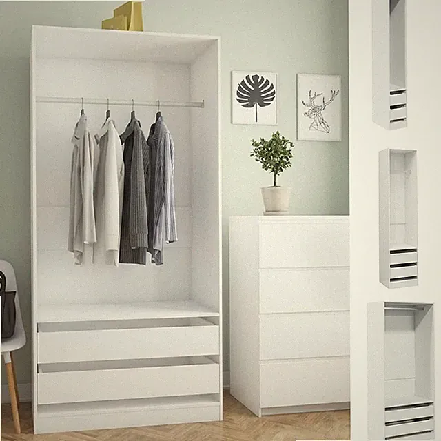 Kleiderschrank Garderobenschrank Kleiderständer Holz Schrank mit 2 Schubladen