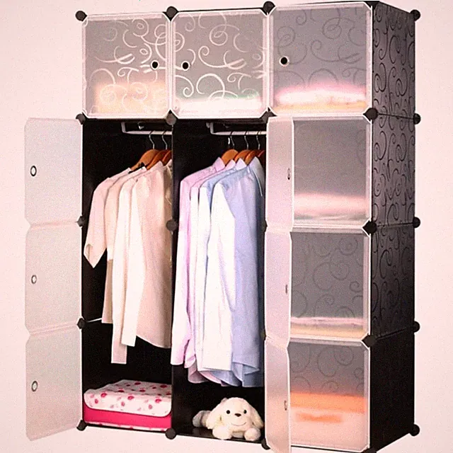 Kleiderschrank Garderobenschrank Steckregalsystem 12 Boxen Schwarz Aufbewahrung