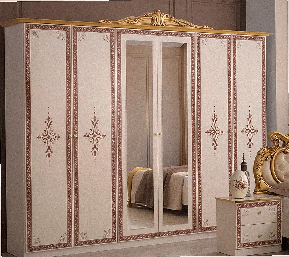 Kleiderschrank Grace 6 türig beige gold barock
