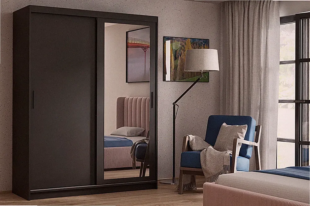 Kleiderschrank HENRIK 100 cm Schwebetürenschrank mit Spiegel TMXHOME